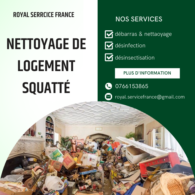 Débarras, nettoyage et désinfection de logement squatté.